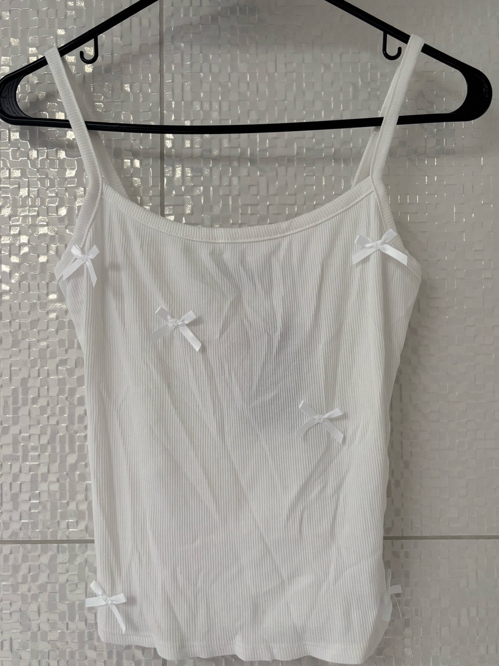 White Ribbed Bow-Accent Camisole